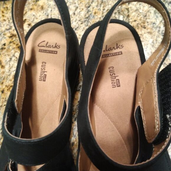 Clarks Collection Soft Cushion Reedly Juno Wedge Heel Sandals Black Women's 9.5W - Picture 12 of 12